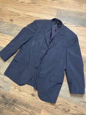 Faconnable Men's Blazer Size L Navy Blue Pinstripe 40% Silk  Coat Jacket